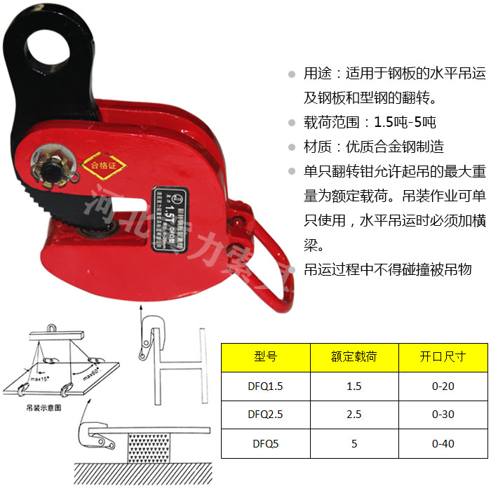 DFQ鋼板鉗參數(shù)