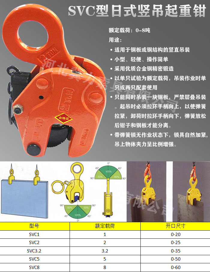 豎吊起重鉗參數